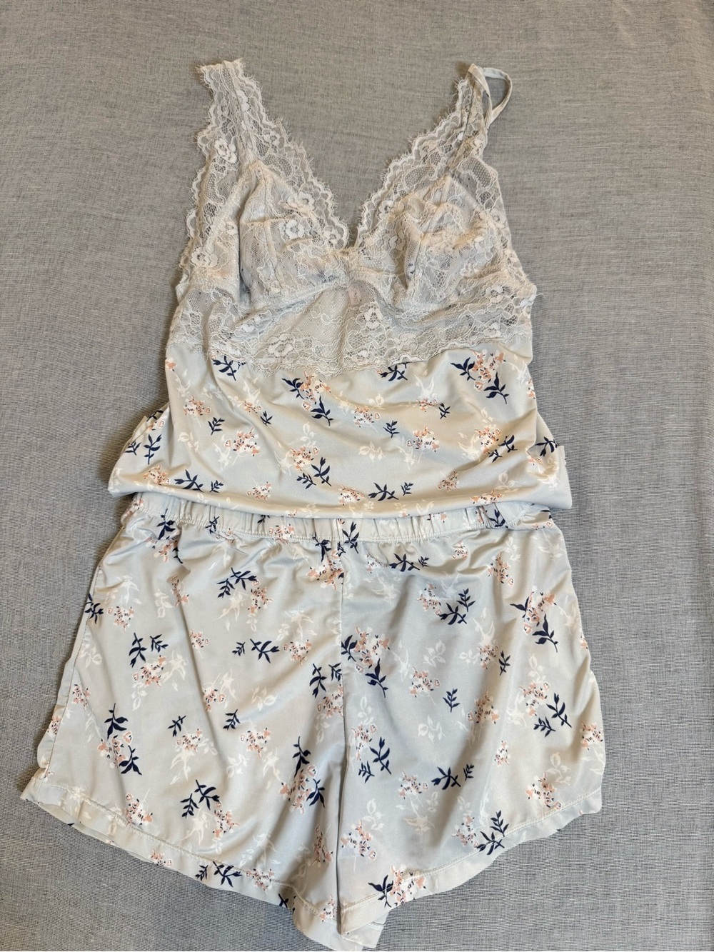 Lace-Trim Floral Satin Cami & Shorts Sleep Set  Size S Cottagecore Fairycore